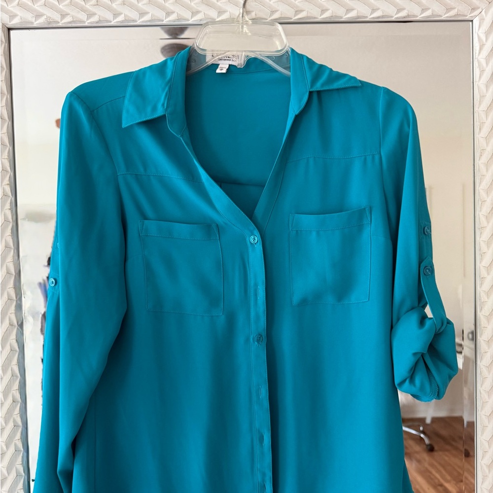 Express Teal Roll-Tab Button-Down Shirt